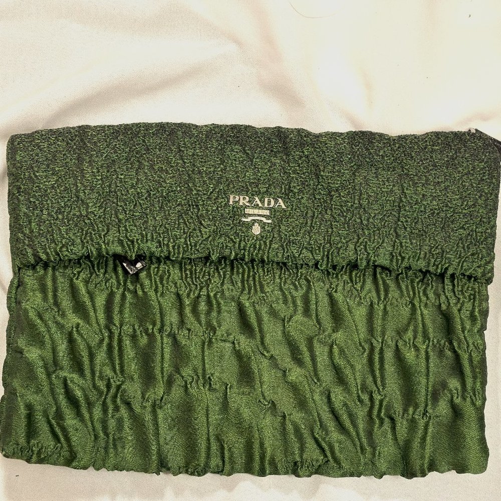 Prada Green Textured Jumbo Clutch